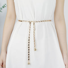 SYGA Metal Hook Adjustable Waist Chain Women's Fashion Versatile Decorative Dress Personalized Chain Waist Slim Belt(Gold)
