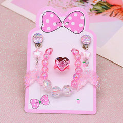 SYGA Baby Girl Cartoon Bracelet Ring Earrings Earclip Set Children Little Girls Jewelry 4 Pcs Set Kids Accessories (Gradient Blue)