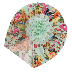 SYGA Baby Turban Hat, Toddler Beanie Cap Infant Hat 6 Month-4 Years Cotton Floral Baby Cap Headwear Unisex with Big Flower Soft Cute Hat, Light Green Floral