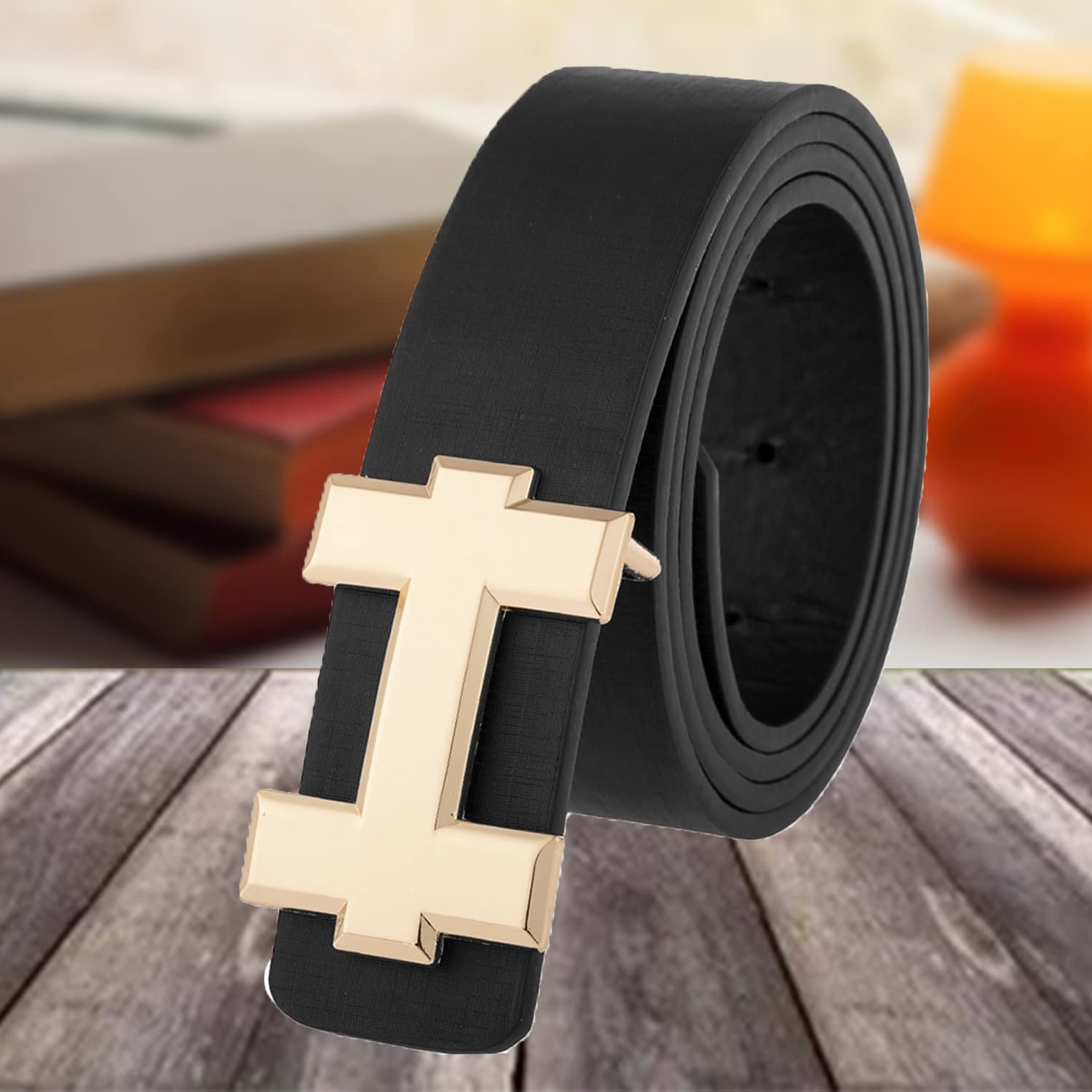 SYGA Men's Leather Belt Stylist Belt Casual Pants Belt Double 7 Number Buckle Belt Men (Black)
