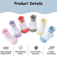 MOMISY Girl Boys Regular Socks Kids Toddlers Cotton Stretch Anti-Slip Anti Skid Silicone -6 Pairs (DottedFemale-2Color, 3 to 5 years), Multicolor