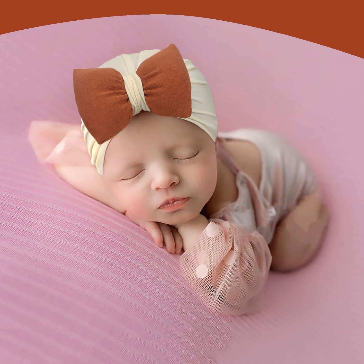 SYGA Plaid Bow Knot Turban Hat for New Born Baby Cap Streachable Toddler Infant Baby Head Wear Hats 0-4 Years (Light Gray (Pink Bow))