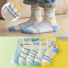 SYGA 5 Pairs Baby Girl & Baby Boy Socks, Toddlers Infant Cotton Stretch Crew Socks with Dianasor Design, Suitable for 9 Months to 2 Years baby