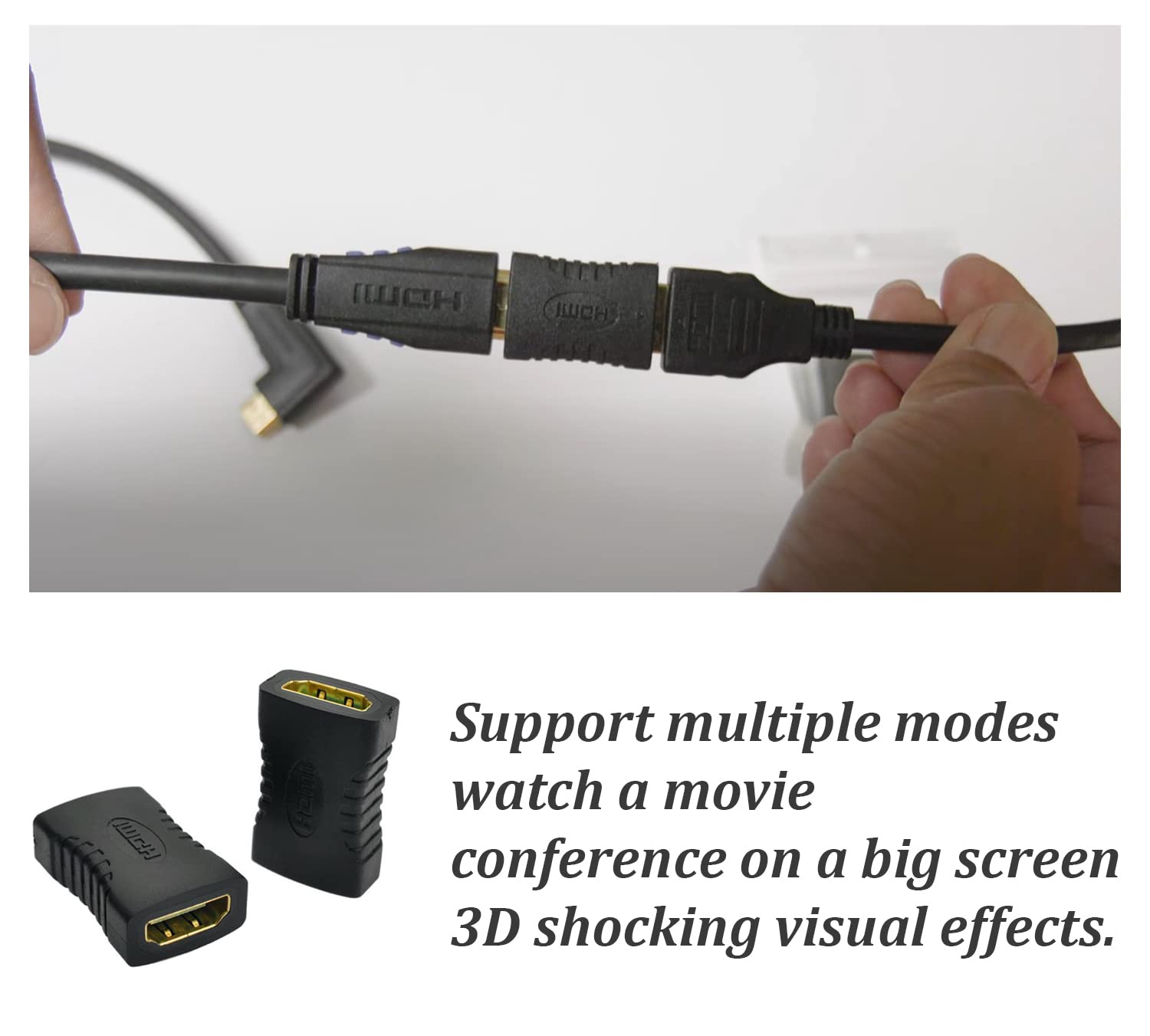 SYGA HDMI Female to Female HDMI Coupler Extension Adapter 4K HDMI Extender HDMI Coupler, Support 3D 4K 8K PC TV Projector (Pack of 2) - Black