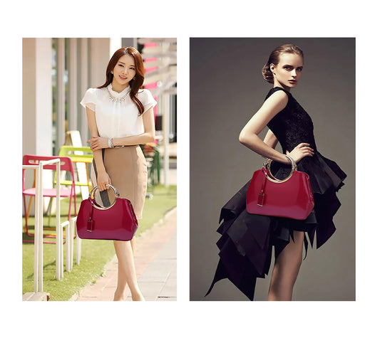 SYGA Leather Glossy Women's Bag Bride Wedding Handbag Women's One Shoulder Crossbody Stylish Bag(ROSE RED)