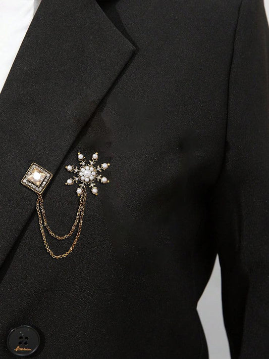 SYGA Men's & Women White Pearl Chain Diamond Suit With Eagle Chain Lapel Pin Tassel Brooch Pin with Crystal Chain
