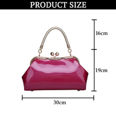 SYGA Women's Glossy Patent Leather Handbag Kiss Lock Purse Top Handle Handbag Suitable Gift for a festival,occasion,Birthday(ROSE RED)