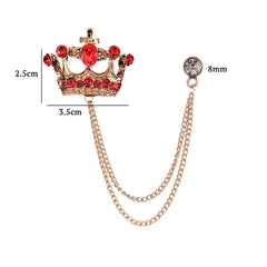 SYGA Men's & Women Suit Shirt Stud Lapel Pin Chain Tassel Brooch Pin with Crystal Chain(Golden Red Diamond)
