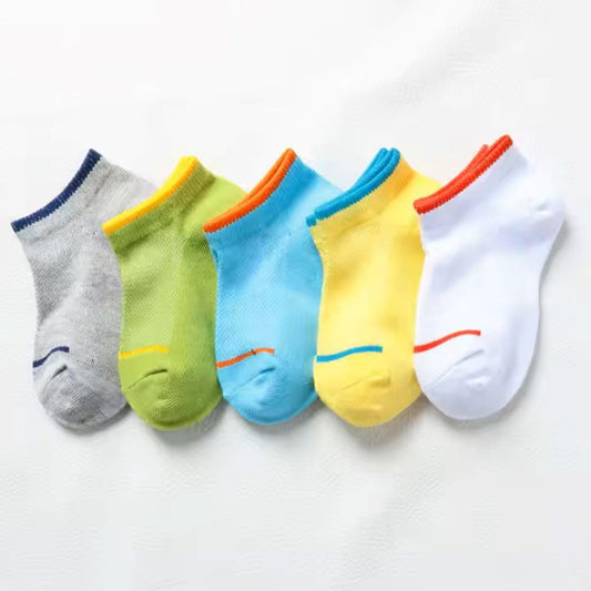 MOMISY 5 Pairs Girl Boys Tube Socks Toddlers Infant Solid Color Boat Spring and Autumn Socks Stretch Baby kids Sock (IN, Age, 6 Years, 8 Years, 1Striped)