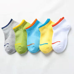 MOMISY 5 Pairs Girl Boys Tube Socks Toddlers Infant Solid Color Boat Spring and Autumn Socks Stretch Baby kids Sock (IN, Age, 3 Years, 5 Years, 1Striped)