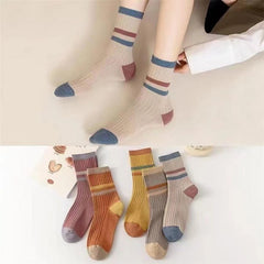 MOMISY Unisex Colorblock Ribbed Crew Socks Cotton Blend Striped Casual Socks 5 Pair (Multicolor)