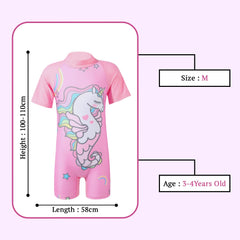 SYGA Children's Swimsuit Short-Sleeve Seahorse Unicorn M Size Perfect for Kids Age 3-4 Years Old (Pink)