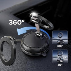 (1 Year Warranty) 360° N52 Strong Magnetic Vacuum Phone Holder, Strong Suction Mobile Mount for Car Dashboard, Windshield, Mirror & Smooth Surfaces, Hands-Free Universal Smartphone Holder - Black