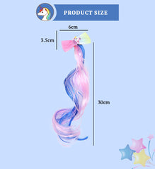 SYGA Children's Cute Cartoon Pony Unicorn Bow Hair Extensions For Girls three colors Hairpin Wig Headdress Colorful Wig(Multi-03)