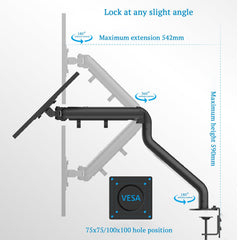 SYGA Monitor Arm for Screens up to 32 Inches, Black, Height Adjustable Stand Fits Most Flat Panel Displays