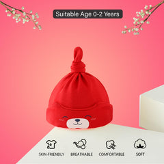 SYGA Baby Cap Cotton Small Cute Puppy Long Tailed Design Strechy Comfortable for Baby Sleep Cap 0-2 Years Red