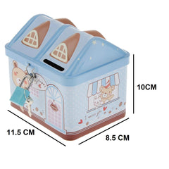 Syga 1 Piece Money Saving House Shape Tin,Coin Bank with Lock and Key_Blue