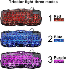MFTEK Gaming Combo - LED Backlit USB Wired Keyboard and Mouse | 7 Button Lighted Mouse and Large Size Mouse Pad | Mechanical Feeling Keyboard | 114 Keys Letters Glow | Combo Set of 3 (Black)