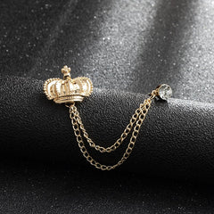 SYGA Men's & Women Suit Shirt Stud Lapel Pin Chain Tassel Brooch Pin with Crystal Chain(New Golden Crown)