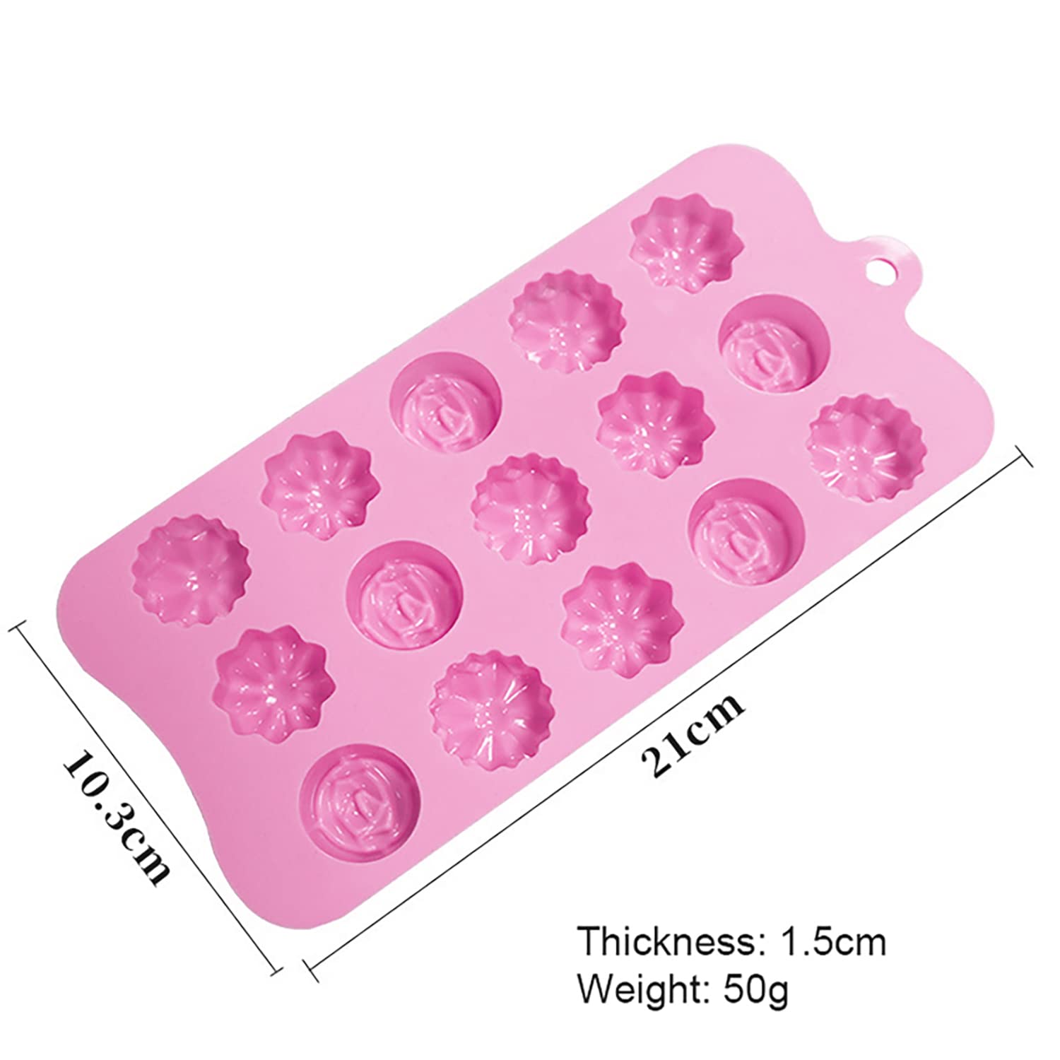 SYGA Silicone Rose & Candy Flowers Shape Chocolate Jelly Candy Mold, Cake Baking Mold, 15-Cavity Bakeware Mould, Pink