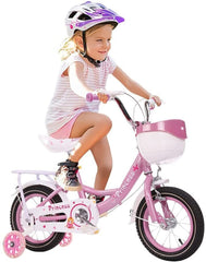 SYGA Princess Bicycles for Kids 3-6 Years Children's Basket Bicycle Magnesium Alloy (14INCH, Pink)