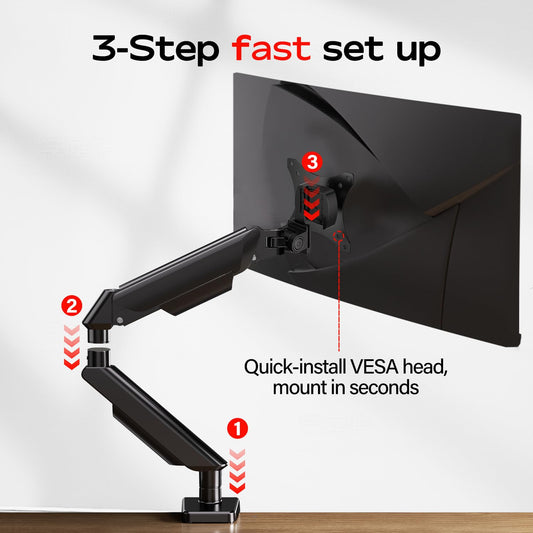 FULKUN Single Monitor Moun for 13 to 32 Inch Screens up to 22 lbs,Aluminum Ultrawide Screen Arm for Samsung Odyssey G9 and More, Fully Adjustable Monitor Stand for Desk, VESA 100x100mm (Black)
