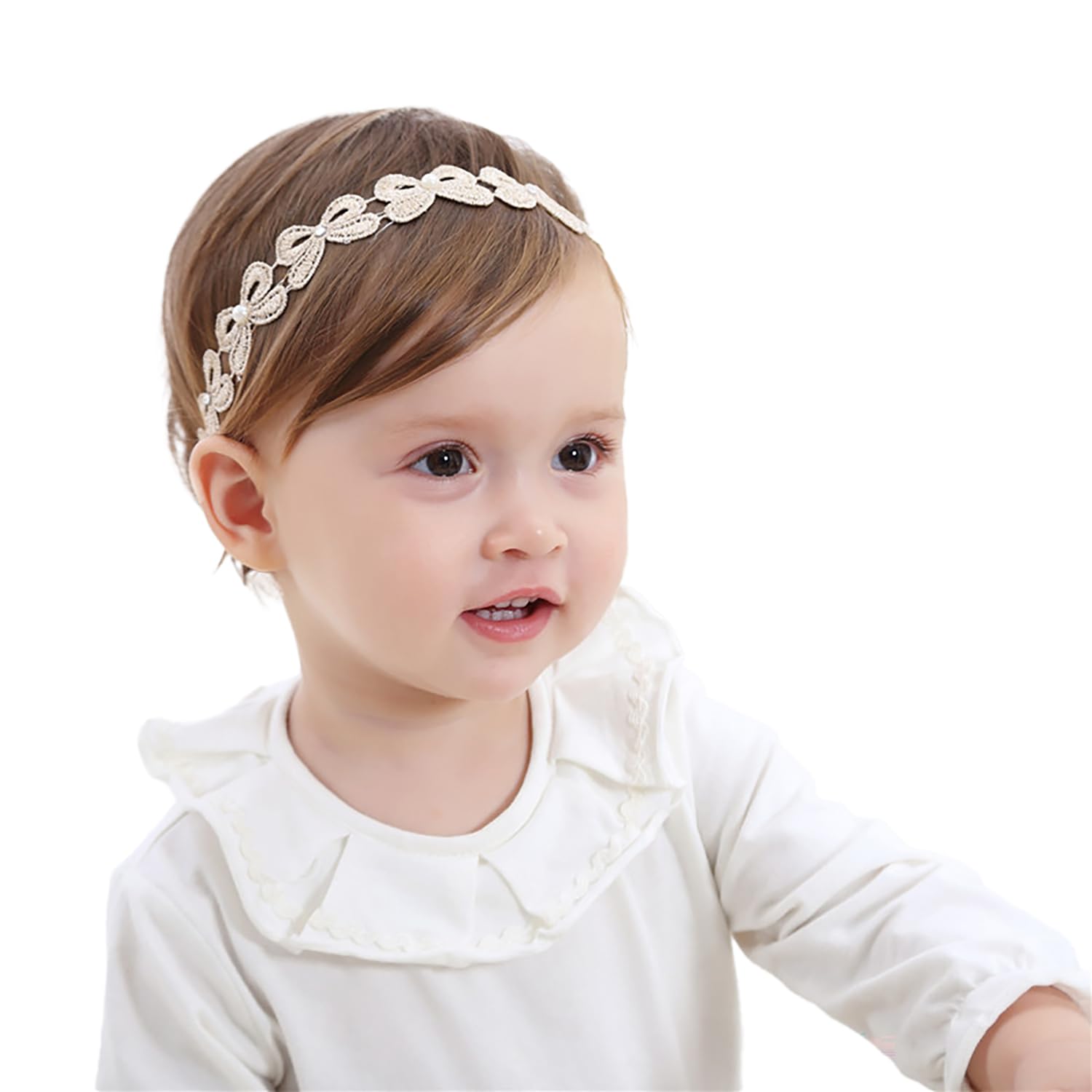 SYGA Baby Girl's Bow Design Headband Soft & Stretchable Fabric Hairband for Infants, Toddlers, Little Princesses (0-3 Years Cream Bow)