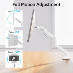 Monitor Arm for 13-32 inch Screens, Monitor Desk Mount, Adjustable Height, VESA Mount with Clamp & Grommet Bases, Freelift White