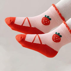MOMISY 5 Pairs Girl Boys Tube Socks Toddlers Infant Solid Color Boat Spring and Autumn Socks Stretch Baby kids Sock (Strawberry, 1 Year to 3 Year)