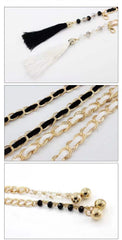 SYGA Women's Metal Belt Waist Chain Versatile Tassel Waist Pendant Women's Fashion Dress Decorative Belt(Black)