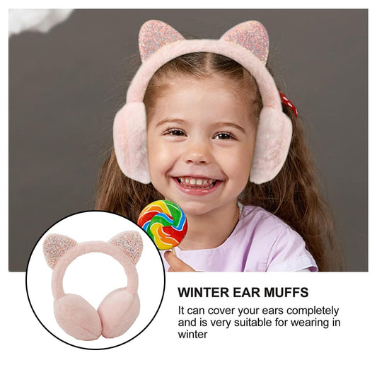 SYGA Children's Cute Pink Kitty Design Warm Earmuffs for Cold Protection Hot Warm Glitter Sequine Suitable For 10 Years Above