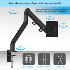 SYGA Monitor Arm for Screens up to 32 Inches, Black, Height Adjustable Stand Fits Most Flat Panel Displays