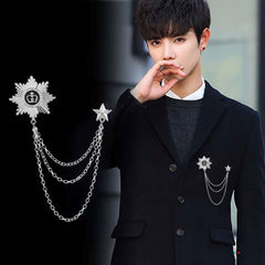 SYGA Men's & Women Suit Shirt Stud Lapel Pin Chain Tassel Brooch Pin with Crystal Chain(Silver)