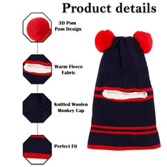 MOMISY Winter Soft Woolen Monkey Cap with Velvet Lining for Baby Boys, Girls, Infant, Toddler, 2-5 Years (in, Age, 2 Years, 5 Years, Navy)