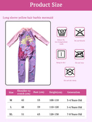 SYGA Children's Swimsuit Long Sleeve Yellow Hair Barbie Mermaid-L Size Perfect for Kids Age 5-6 Years Old (Purple)