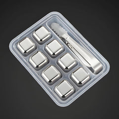 SYGA 8 Stainless Steel Whiskey Stones Ice Cubes with Tongs & Container - Food Grade Quick-Frozen Ice for Wine - Metal Ice Cubes for Chilling Red Wine