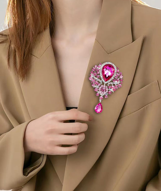 SYGA Brooch Pin Fashion Crystal Rhinestone Jewellery Pin Vintage Clothing Accessories Decoration Glass Pendant Pink Brooches For Women- S247