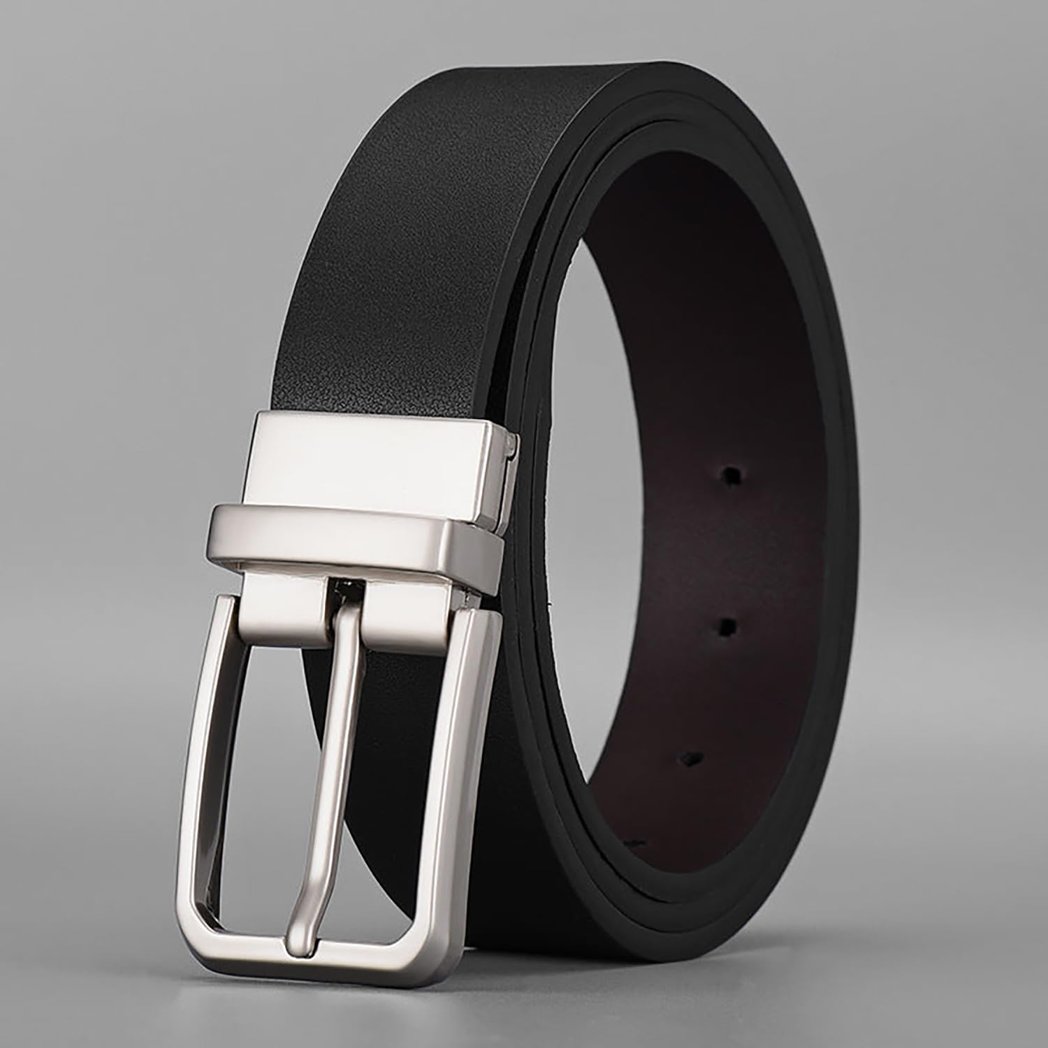 SYGA Men's PU Leather Belt, Casual Plain Pattern,122 cm Length, 3.3 cm Width (Black + Coffee)