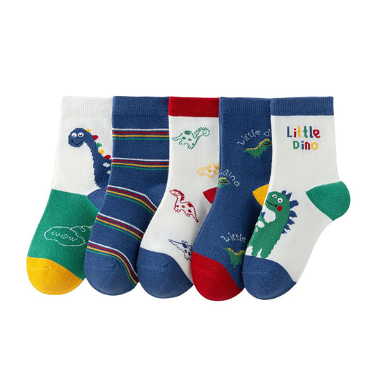 SYGA 5 Pairs Baby Girl & Baby Boy Socks, Toddlers Infant Cotton Stretch Crew Socks with Dianasor Design, Suitable for 2-5 years baby