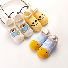 MOMISY Baby Socks, Anti Skid Non Slip Cotton Stretch, 3 Pairs, Toddler Boys Girls (IN, Age, 1 Year, 3 Years, SmileyBear)