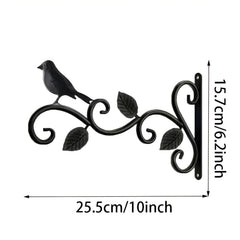 STANSY Decorative Iron Wall Hanging Plant Bracket, Bird and Leaf Design, Heavy Duty Wall Mount Hook, Black, Set of 1