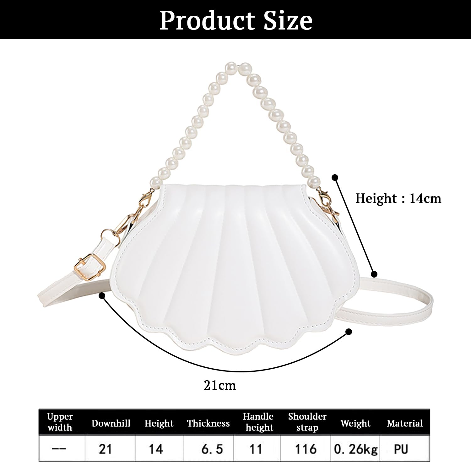 SYGA Women's Casual Crossbody Purse, Small Size With Zipper Closure Shell Bag (White)