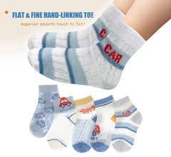 SYGA 5 Pairs Baby Girl & Baby Boy Socks, Toddlers Infant Cotton Stretch Crew Socks with Car Design, Suitable for 1-3Years baby