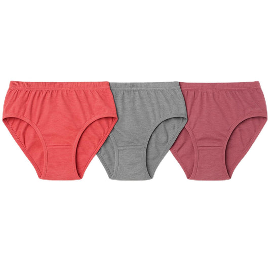 MOMISY Women's Cotton High-Waist Briefs, 68 cm Waist, Comfort Elastic Band, Grey Red Pink, Pack of 3- Size XL (36)
