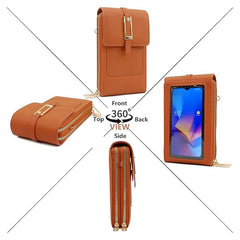 MOMISY Mobile Bag Cellphone Sling Card Holder Wallet Handbag, Transparent Screen, Crossbody Multi-function Shoulder Bag for Girls-Belt (Brown)