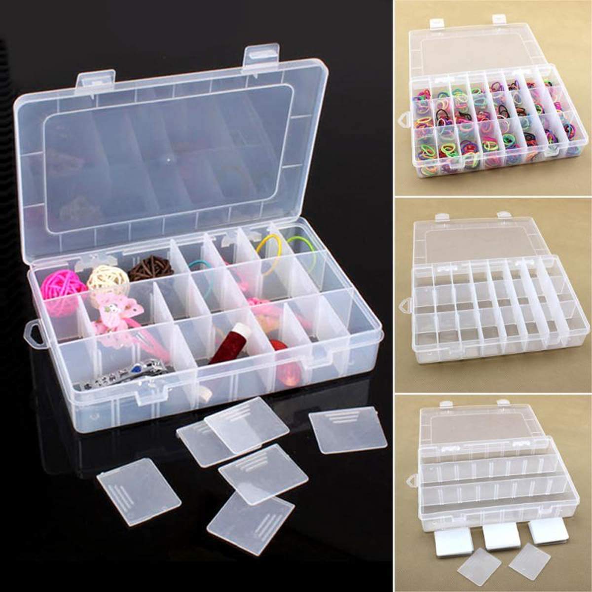 SYGA 28 Grid Cells Multipurpose Plastic Rectangular Storage Box with Removable Dividers, (White, Small)
