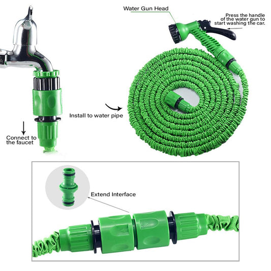 SYGA Foreign Trade Telescopic Water Pipe Household Car Wash High-Pressure Water Garden Water Spray Set High-Pressure Water Pipe Hose Car Wash Water Gun(30m Green)