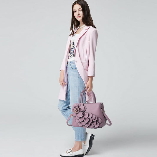 SYGA Women's Bag PU Leather Flower Handheld Shoulder Bag Cute Bag (Black Style Two)