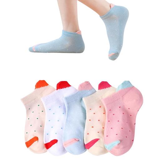 MOMISY 5 Pairs Girl Boys Tube Socks Toddlers Infant Solid Color Boat Spring and Autumn Socks Stretch Baby kids Sock (IN, Age, 6 Years, 8 Years, Dots Heart)