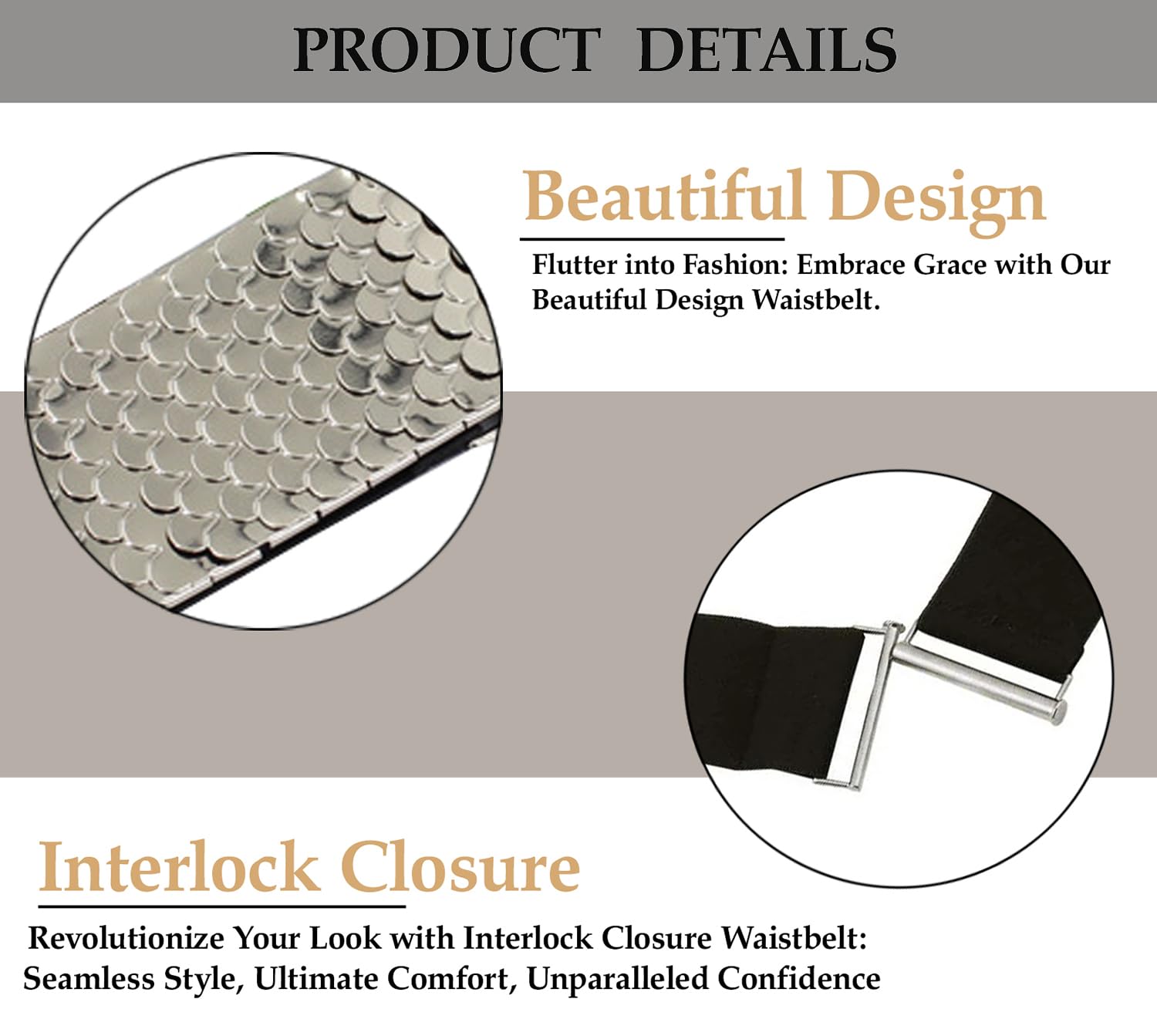 SYGA Decorative Belt For Women, Metal Elastic Waistband, Fashionable Fish Scale Pattern Elastic Wide Belt, Versatile For Dresses And Dresses(Silver)